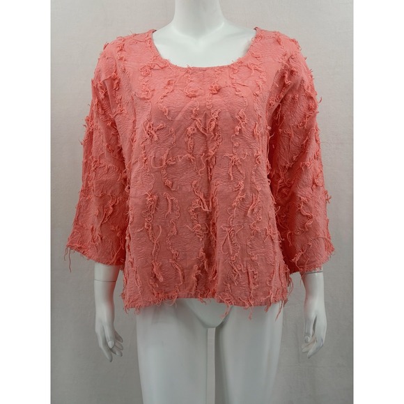 Peck & Peck Tops - Peck & Peck Top Womens Large Coral Pink Textured Cotton Linen Boho Artsy Summer